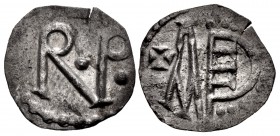 CAROLINGIANS. Pépin 'le Bref' (the Short). King of the Franks, 754/5-768. AR Denier (15mm, 0.84 g, 11h). Ande[cavis] (Angers) mint. Struck circa AD 75...