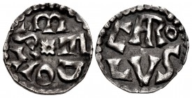 CAROLINGIANS. Charlemagne (Charles the Great). As Charles I, King of the Franks, 768-814. AR Denier (18mm, 1.33 g, 9h). Class 2. Medolus (Melle) mint....