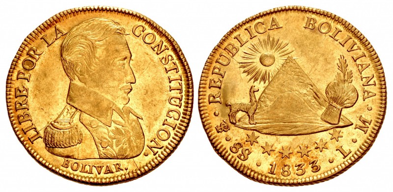 BOLIVIA, Republic. 1825-present. AV 8 Scudos (27mm, 27.05 g, 6h). Potosí mint. D...