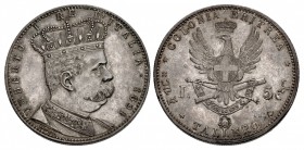 COLONIAL AFRICA, Italian. Eritrea. Umberto I. King of Italy, 1878-1900. AR Talero – 5 Lire (40mm, 28.10 g, 6h). Rome mint. Dated 1891.
