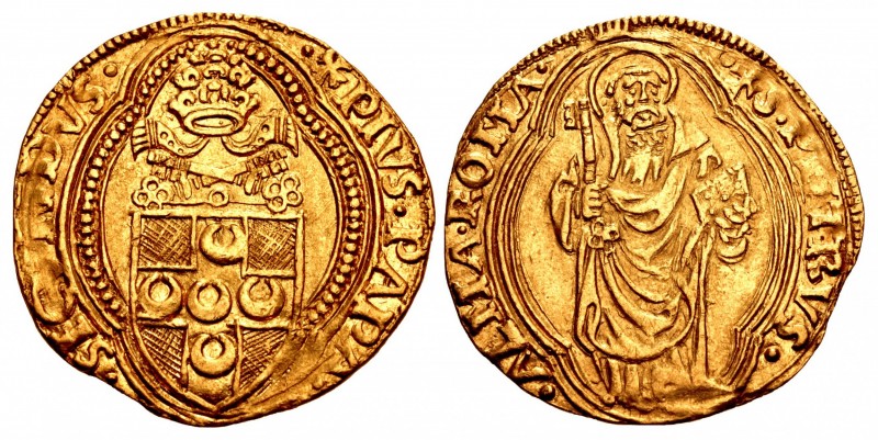 ITALY, Papale (Stato pontificio). Pius II. 1458-1464. AV Ducato (23mm, 3.48 g, 1...