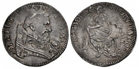 ITALY, Papale (Stato pontificio). Sixtus V. 1585-1590. AR Testone (32mm, 10.13 g, 2h). Bononia (Bologna) mint.