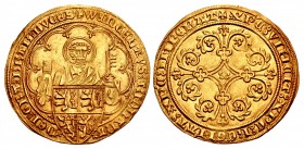 LOW COUNTRIES, Brabant (hertogdom). Johanna van Brabant. 1355-1406. AV Pieter d’or (28mm, 4.04 g, 1h). Leuven (Louvain) mint. Struck 1355-1383.