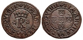 PORTUGAL, Kingdom. Manuel I o Venturoso (the Fortunate). 1495-1521. Æ Real (29mm, 9.10 g, 2h). Lisboa (Lisbon) mint.