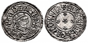 ANGLO-SAXON, Kings of All England. Eadgar. 959-975. AR Penny (22mm, 1.47 g, 3h). Bust Crowned (BC) type (BMC v). London mint; Beorhtsige, moneyer. Str...