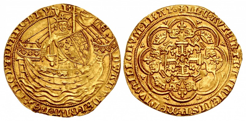 PLANTAGENET. Edward III. 1327-1377. AV Noble (32mm, 6.69 g, 4h). Fourth coinage,...