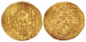 ANGLO-GALLIC. Edward the Black Prince. As Prince of Aquitaine, 1362-1372. AV Pavillon d’or – Noble guyennois (32mm, 5.34 g, 11h). First issue. La Roch...