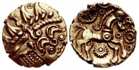 CELTIC, Trinovantes & Catuvellauni. Uninscribed. Circa 60-20 BC. AV Quarter Stater (12mm, 1.30 g, 9h). Tring Wheel type. Uncertain mint in the North T...
