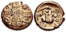CELTIC, Trinovantes & Catuvellauni. Tasciovanus. Circa 20 BC-AD 10. AV Stater (18mm, 5.51 g, 2h). Warrior (Trinovantian N) type. Verulamium mint.