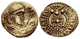 ANGLO-SAXON, Pale Gold Phase. Circa 645-665/70. Pale AV Thrymsa (13mm, 1.26 g, 4h). ‘Oath-taking’ or ’Constantine’ type. Uncertain mint, possibly in E...