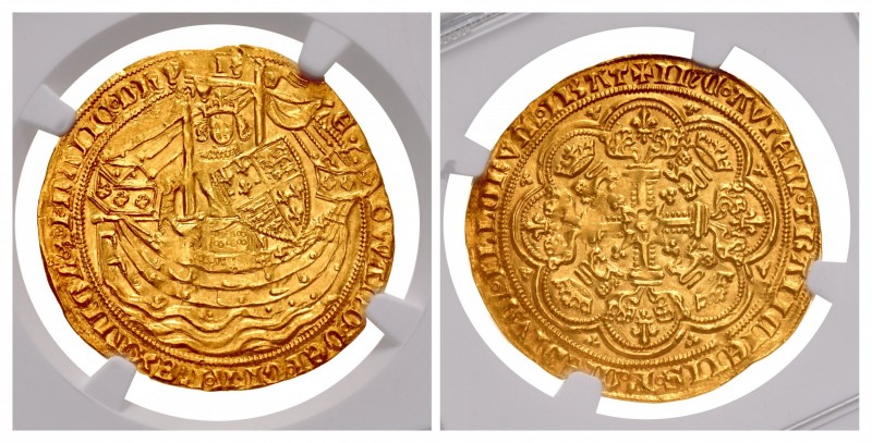 PLANTAGENET. Edward III. 1327-1377. AV Noble (33mm, 7.71 g, 7h). Fourth coinage,...