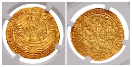 PLANTAGENET. Edward III. 1327-1377. AV Noble (33mm, 7.71 g, 7h). Fourth coinage, Pre-Treaty period, series E. Tower (London) mint; im: cross 2. Struck...