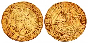 TUDOR. Henry VII. 1485-1509. AV Angel (28mm, 5.10 g, 5h). Type V. Tower (London) mint; im: cross-crosslet. Struck 1504-1505.