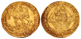 TUDOR. Philip & Mary. 1554-1558. AV Angel (30mm, 5.16 g, 9h). Class 4. Tower (London) mint; im: lis.