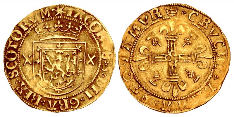 SCOTLAND. James V. 1513-1542. AV Crown (27mm, 3.39 g, 4h). Second issue. Type II...