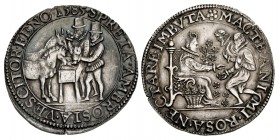 TUDOR. temp. Elizabeth I. 1558-1603. AR Jeton (30mm, 5.75 g, 4h). The Treaty of Nonsuch. Dordrecht mint. Dated 1585.