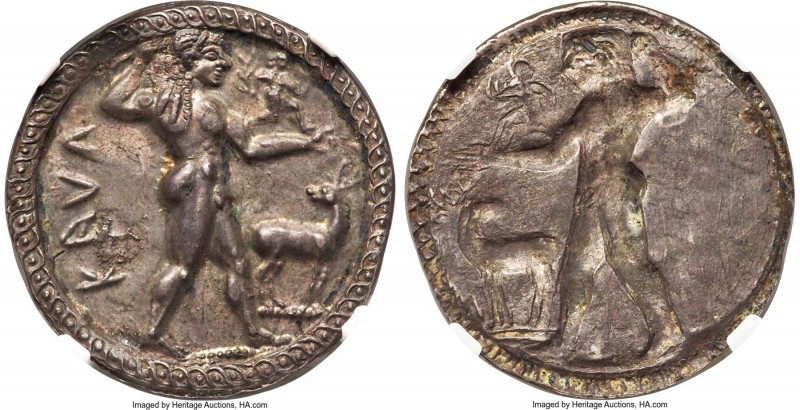 BRUTTIUM. Caulonia. Late 6th century BC. AR stater or nomos (30mm, 8.15 gm, 12h)...
