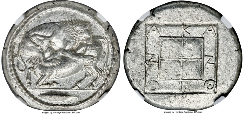 MACEDON. Acanthus. Ca. 470-430 BC. AR tetradrachm (27mm, 17.34 gm, 12h). NGC Cho...