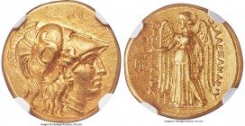MACEDONIAN KINGDOM. Alexander III the Great (336-323 BC). AV stater (19mm, 8.49 gm, 3h). NGC AU S 5/5 – 5/5. Posthumous issue of Babylon, under Seleuc...
