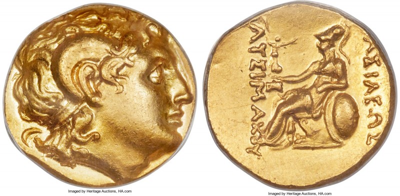 THRACIAN KINGDOM. Lysimachus (305-281 BC). AV stater (17mm, 8.54 gm, 5h). ANACS ...