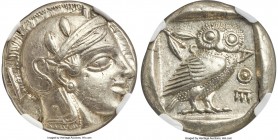 ATTICA. Athens. Ca. 455-440 BC. AR tetradrachm (23mm, 17.15 gm, 1h). NGC AU S 4/5 - 5/5. Early transitional issue. Head of Athena right, wearing crest...
