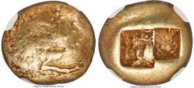 IONIA. Uncertain mint. Ca. 650-600 BC. EL third-stater or trite (12mm, 4.70 gm). NGC VF 5/5 - 4/5. Period of the Artemision Find. Roughened convex glo...