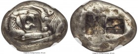 LYDIAN KINGDOM. Croesus (561-546 BC). AR stater (21mm, 10.73 gm). NGC VF 5/5 - 5/5. Sardes, ca. 561-550 BC. Confronted foreparts of lion on left and b...