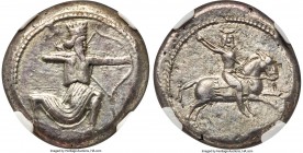 ACHAEMENID PERSIA. Ca. 350-333 BC. AR tetradrachm (24mm, 15.10 gm, 5h). NGC Choice XF 5/5 - 3/5. Caria? Persian king or hero, wearing cidaris and cand...