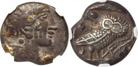 ARABIA. Southern. Qataban. Ca. 350-300 BC. AR didrachm (19mm, 8.26 gm, 8h). NGC Choice VF 4/5 - 3/5. Imitating Athens. Head of Athena right, k (South ...