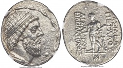 PARTHIAN KINGDOM. Mithradates I (ca. 164-132 BC). AR tetradrachm (29mm, 15.34 gm, 1h). NGC Choice AU 4/5 - 3/5, Fine Style, light marks. Seleuceia on ...