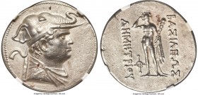 BACTRIAN KINGDOM. Demetrius I (ca. 200-185 BC). AR tetradrachm (32mm, 17.10 gm, 11h). NGC Choice XF 5/5 - 4/5. Diademed, draped bust of Demetrius I ri...
