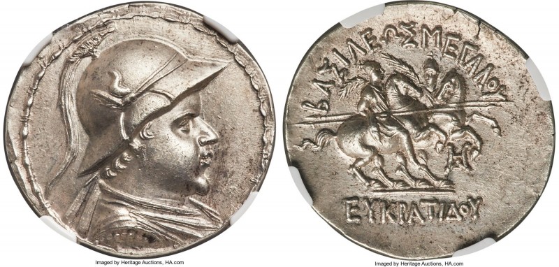 BACTRIAN KINGDOM. Eucratides I the Great (ca. 170-145 BC). AR tetradrachm (33mm,...