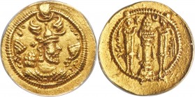 SASANIAN KINGDOM. Peroz I (AD 457/9-484). AV light dinar (19mm, 3h). ANACS AU 50. BBA (court mint), dated Year 16 (?). Crowned bust of Peroz right; cr...
