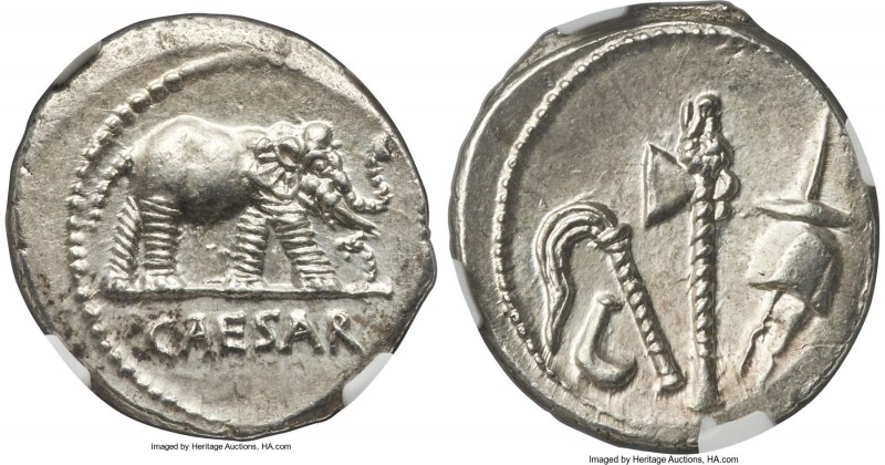 Julius Caesar, as Dictator (49-44 BC). AR denarius (19mm, 3.99 gm, 8h). NGC MS 5...