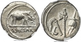 Julius Caesar, as Dictator (49-44 BC). AR denarius (19mm, 3.99 gm, 8h). NGC MS 5/5 - 4/5. Military mint traveling with Caesar in northern Italy, ca. 4...