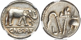Julius Caesar, as Dictator (49-44 BC). AR denarius (17mm, 3.89 gm, 2h). NGC Choice AU S 5/5 - 5/5. Military mint traveling with Caesar in northern Ita...