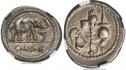 Julius Caesar, as Dictator (49-44 BC). AR denarius (20mm, 3.95 gm, 2h). NGC AU S 5/5 - 5/5. Military mint traveling with Caesar in northern Italy, ca....