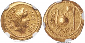 Julius Caesar, as Dictator (49-44 BC). AV aureus (19mm, 7.97 gm, 8h). NGC XF 5/5 - 4/5. Rome, 46 BC, Aulus Hirtius, praetor. C•CAESAR-COS TER, veiled ...