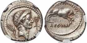 Julius Caesar (49-44 BC). AR denarius (18mm, 3.92 gm, 8h). NGC AU 4/5 - 3/5, Fine Style, bankers mark. Rome, 42 BC, L. Livineius Regulus, moneyer. Lau...