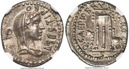 Q. Caepio (Marcus Junius) Brutus, Assassin of Caesar (44-42 BC). AR denarius (18mm, 3.65 gm, 12h). NGC Choice AU 4/5 - 4/5. Military mint in Greece, 4...