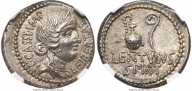 C. Cassius Longinus, Imperator and Assassin of Caesar (44-42 BC). AR denarius (20mm, 3.77 gm, 6h). NGC Choice AU S 5/5 - 5/5. Military mint moving wit...