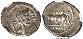Divus Julius Caesar (49-44 BC). AR denarius (21mm, 3.69 gm, 10h). NGC XF 4/5 - 3/5, light graffiti. Rome, 40 BC. Q. Voconius Vitulus, moneyer. DIVI•IV...