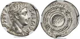 Augustus (27 BC-AD 14). AR denarius (18mm, 3.77 gm, 8h). NGC AU 4/5 - 4/5. Spanish mint (Tarraco?), 19 BC. CAESAR-AVGVSTVS, bare head of Augustus righ...