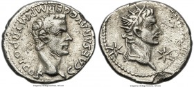 Gaius 'Caligula' (AD 37-41), with Divus Augustus. AR denarius (19mm, 3.35 gm, 11h). NGC (photo-certificate) XF 5/5 - 2/5, edge chips. Lugdunum, AD 37....
