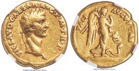 Claudius I (AD 41-54). AV aureus (19mm, 7.73 gm, 4h). NGC Choice Fine 5/5 - 3/5. Rome, AD 41-42. TI CLAVD•CAESAR•AVG•P•M•TR•P•, laureate head of Claud...
