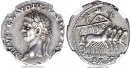 Divus Claudius I (AD 41-54). AR denarius (18mm, 3.69 gm, 6h). NGC Choice XF S 5/5 - 5/5. Rome, AD 54. DIVVS•CLAVDIVS•AVGVSTVS, laureate head of Divus ...