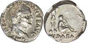 Vespasian (AD 69-79). AR denarius (16mm, 3.57 gm, 6h). NGC AU S 5/5 - 5/5. Rome, 21 December AD 69-early AD 70. IMP CAESAR VESPASIANVS AVG, laureate h...