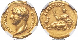 Hadrian (AD 117-138). AV aureus (20mm, 7.13 gm, 6h). NGC VF 5/5 - 4/5, Fine Style. Rome, ca. AD 130-133. HADRIANVS-AVG COS III P P, bare headed bust o...