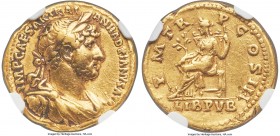 Hadrian (AD 117-138). AV aureus (19mm, 7.27 gm, 7h). NGC VF 5/5 - 2/5, ex-jewelry. Rome, ca. late AD 120-121. IMP CAESAR TRAI-AN HADRIANVS AVG, laurea...