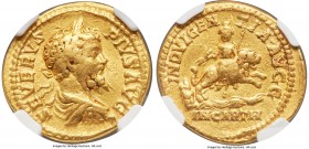 Septimius Severus (AD 193-211). AV aureus (20mm, 7.08 gm, 11h). NGC Choice Fine 5/5 - 3/5, wavy flan, graffito. Rome, AD 203. SEVERVS-PIVS AVG, laurea...